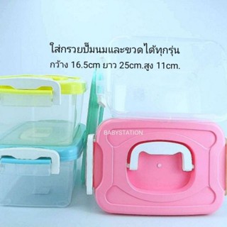 (ออกใบกำกับภาษีได้) กล่องพลาสติกใส่กรวยปั๊มนมและขวดนม BPA free