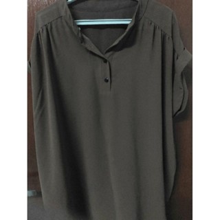 เสื้อผู้หญืง ผ้าโปร่ง สีน้ำตาล คอกลม กระดุมหน้า ไซส์ใหญ่