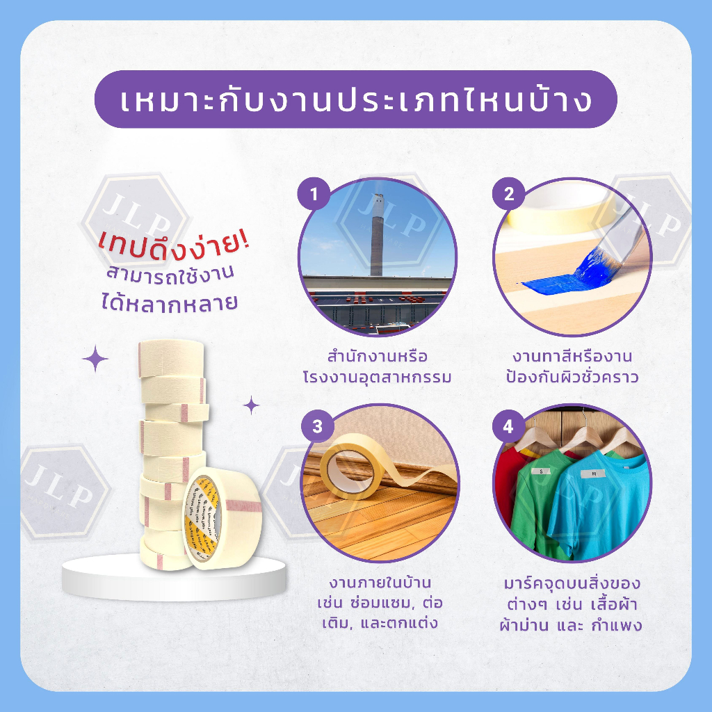 [ขายยกเเถว] เทปกระดาษกาว ราคาเดียวทุกไซล์ ยาว: 20 หลา - เทปย่น เทปหนังไก่ ฉีกได้ - รูปที่ 3