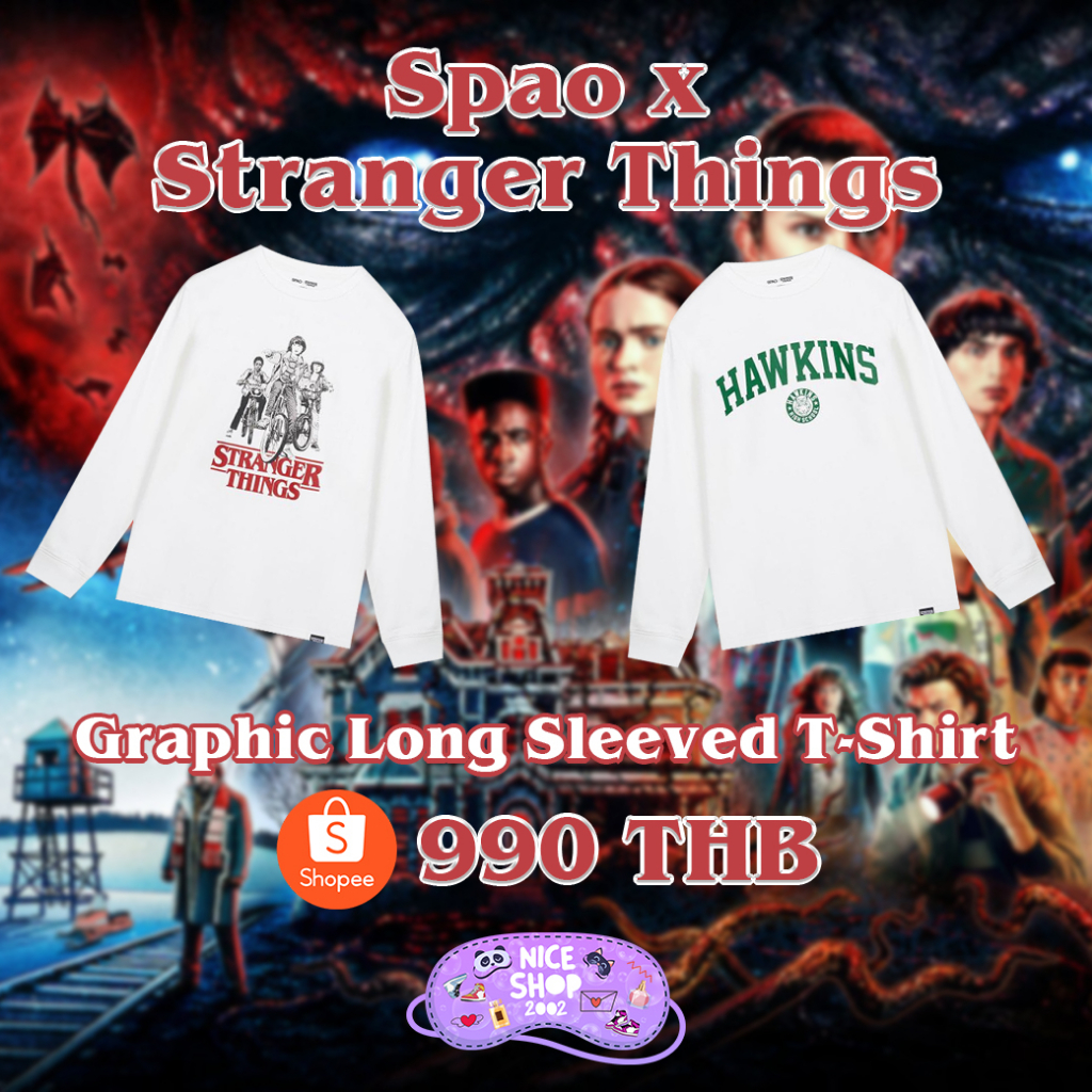 ( พร้อมส่ง✅)เสื้อยืด Spao X Stranger things ลาย Graphic Long Sleeved T-Shirt ส่งตรงจากเกาหลี ของแท้