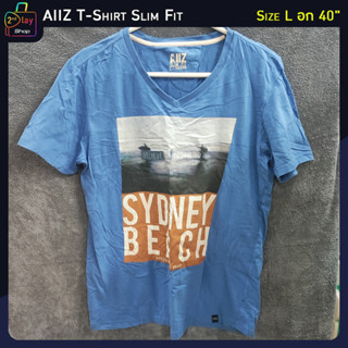 AIIZ POLO STRIPED T-SHIRTS (เอ ทู แซด)  เสื้อยืดสีฟ้า ลายพิมพ์