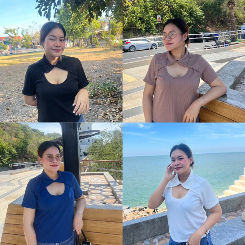 Meena เสื้อคอปกสาวอวบมีแขน