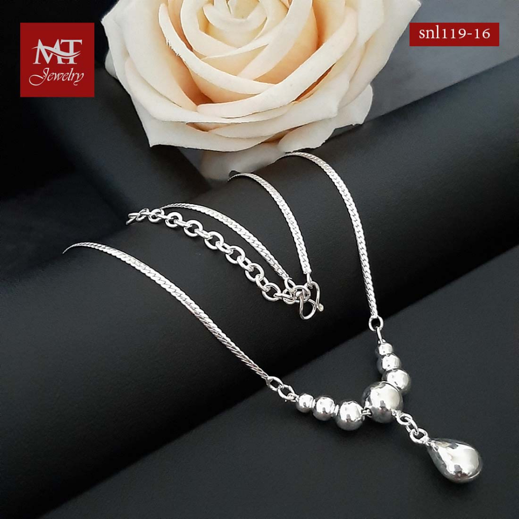 MT สร้อยคอเงินแท้ สร้อยคอพร้อมจี้ หยดน้ำ ประดับบอล ยาว 16 18 นิ้ว Necklace (snl119-16) MT Jewelry
