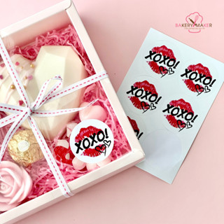 สติกเกอร์ xoxo กลม 30 ดวง Valentines day / สติ้กเกอร์ตกแต่งกล่อง สติ๊กเกอร์ วาเลนไทน์ heart