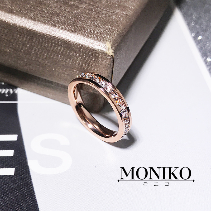 MONIKO แหวนเพชรไทเทเนียมเหล็กและแถวคู่ 24K สีโรสโกลด เข้ากับทุกการแต่งกาย สําหรับผู้หญิง ราคา ถูกที่สุด ดีลบีเคเค แกลเลอรีภาพที่ 6