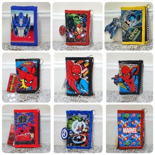 กระเป๋าสตางค์ เด็ก wallet kid มีโซ่ พับ 3 ตอน Spiderman, Mc queen, Avenger, Iron man, Minoins