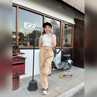 🌈 SpinnyHouse 🌈 กางเกงคาร์โก้ ขากระบอก ผ้าไมโคร💛สไตล์ y2k แมชง่าย ดีเทลกระเป๋าข้าง สไตล์วัยรุ่น รุ่น กางเกงคาร์โก้