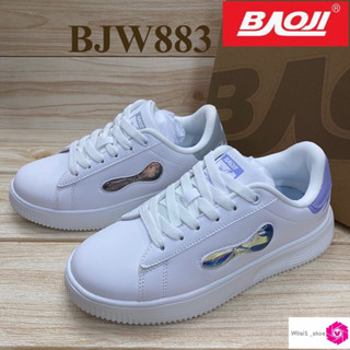 Baoji BJW 883 รองเท้าผ้าใบ แบบหนัง (37-41) สีขาวม่วง/ขาวเทา สศ