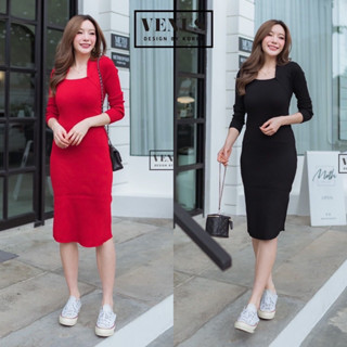 🌈🌿🌺🌸🌼❤️🤎🇰🇷 Knit SQ Collar Long Sleeve Maxi Dress