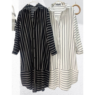 เดรสเชิ้ตคอปกแขนยาว STRIPED OVERSIZED SHIRT DRESSES