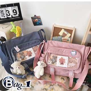 bag(BAG1666) E1กระเป๋าผ้าสะพายข้าง ผ้าไนล่อน กระเป๋าช่องเยอะ