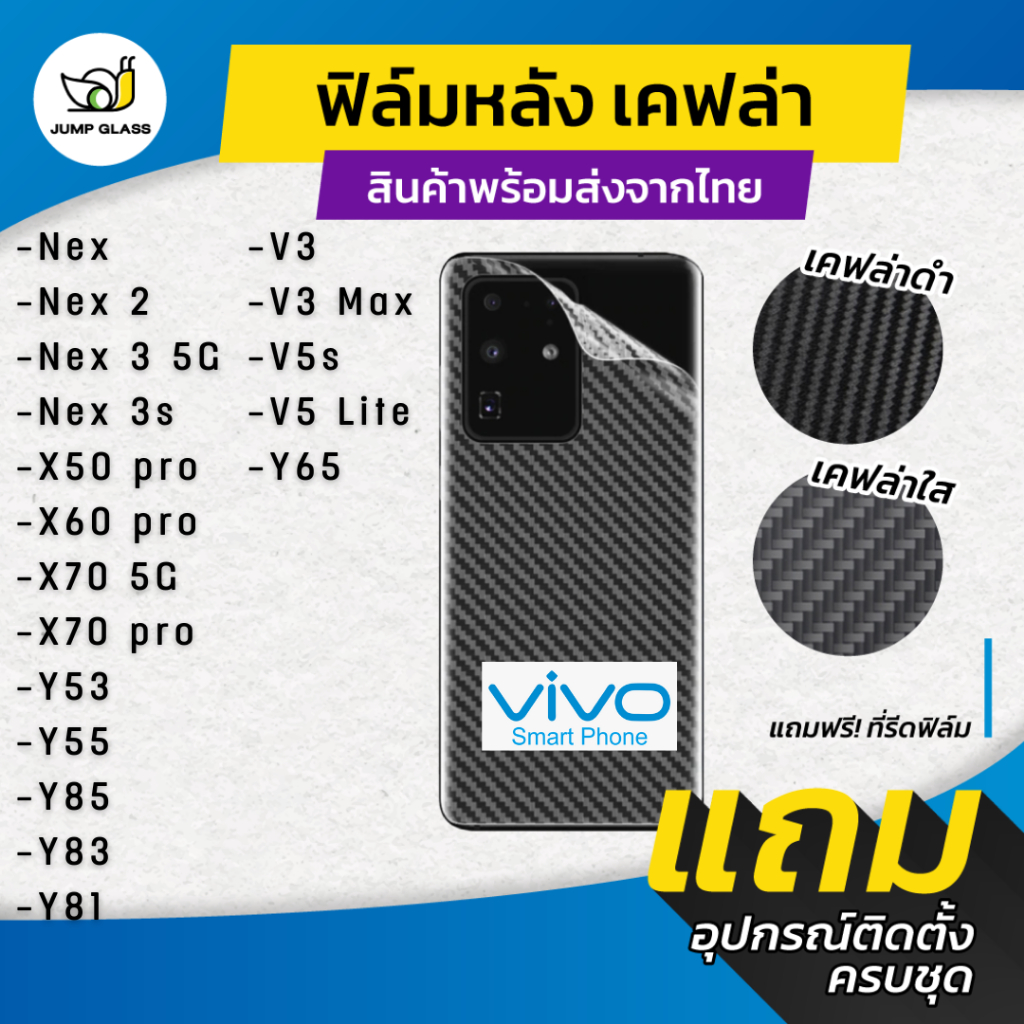 ฟิล์มหลังเคฟล่า Vivo Nex,Nex 2,Nex 3 5G,X50 Pro,X60 Pro,X70 5G,X70 Pro,Y53,Y55,Y85,Y83,Y81,V3,V3 Max