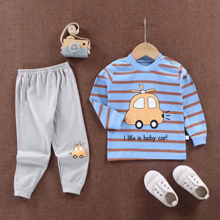 ชุดนอนเด็ก เสื้อแขนยาว+ขายาวเด็ก ชุดเซ็ท เสื้อผ้าเด็ก ผ้าcotton size 73-100 CXT08