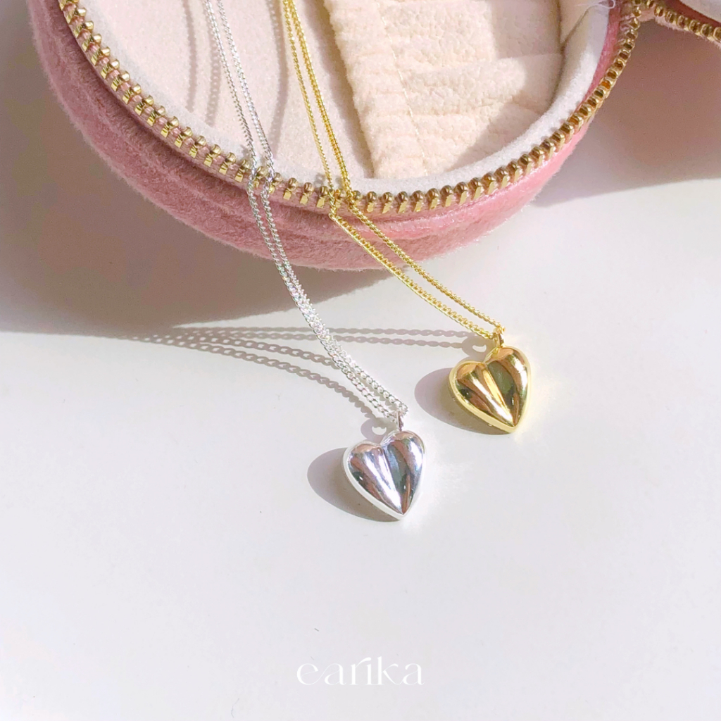 earika.earrings - bubble fold soul necklace สร้อยคอจี้หัวใจพับชุบทองคำขาว/ทอง (มีให้เลือก 2 สี) ปรับขนาดได้