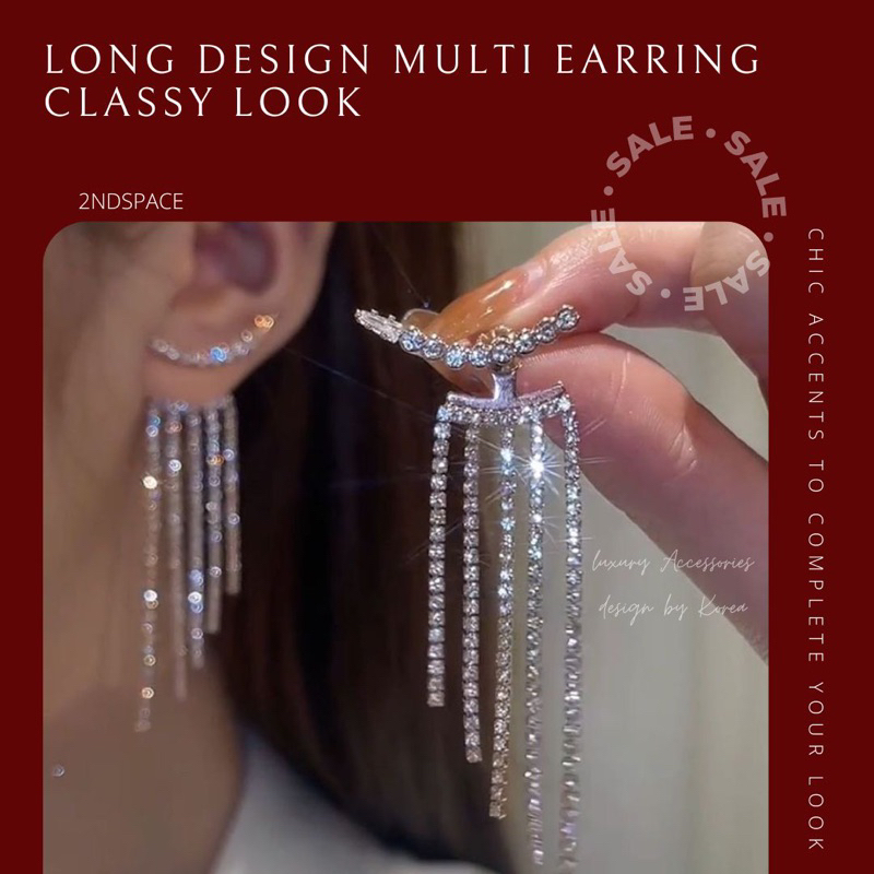 SALE ต่างหูเพชรระย้าออกงานสไตล์เรียบหรู ใส่ได้สองแบบ Long Layered Earring พร้อมส่งนะค้า