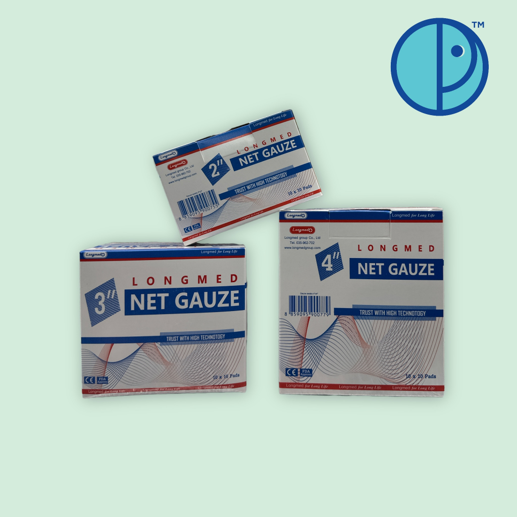 Longmed ผ้าก๊อซฝ้าย Net Gauze ขนาด 2" 3" 4" บรรจุ 10*10 แผ่น