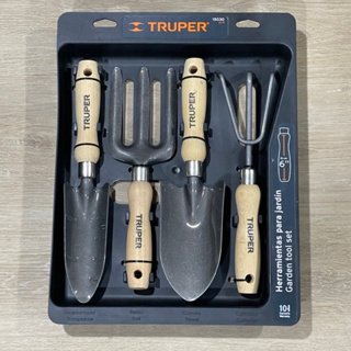 TRUPER ชุดอุปกรณ์ทำสวน 4ชิ้น ด้ามยาว 6นิ้ว  พลั่ว ช้อนพรวนดิน ช้อนปลูก ส้อมพรวนดิน ชุดงานสวน(JJ-4) รหัส 15030