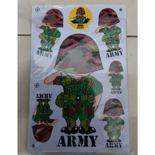 สติ๊กเกอร์ทหารบก Army สติกเกอร์การ์ตูนทหารบกลายพราง สติ๊กเกอร์ทหารทำความเคารพ ขอบขาว