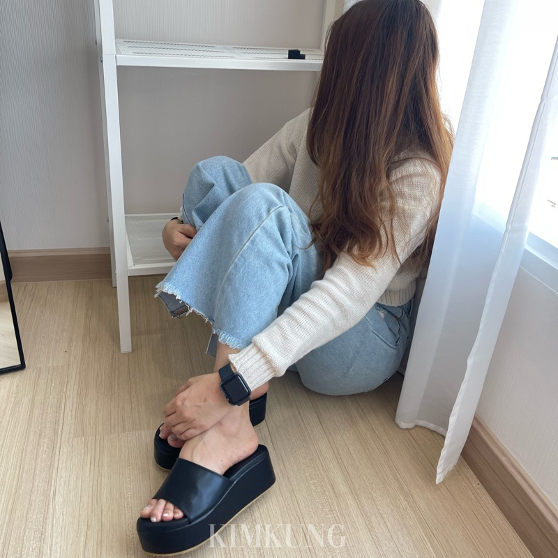 (พร้อมส่ง)  KIMKUNG KK37 (35-41) Basic Cafe  2.5" รองเท้าส้นตึก  รองเท้าแฟชั่น