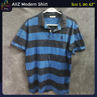 AIIZ POLO STRIPED SHIRTS (เอ ทู แซด)  เสื้อโปโล ลายทาง สีน้ำเงิน-ดำ