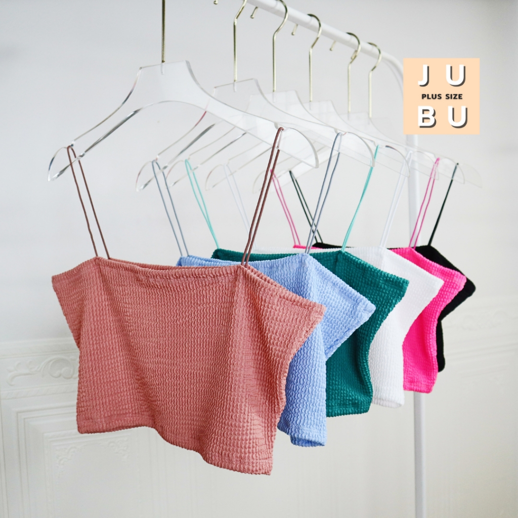 ส่งด่วน!🛵SALE! เสื้อครอปสายเดี่ยว(ไม่มีฟองน้ำ)สายสปาเก็ตตี้ ผ้าลอนมาม่า เสื้อสาวอวบ อก35-52นิ้ว# 509 - รูปที่ 3