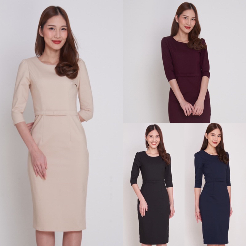 ✅ สีดำ พร้อมส่ง S-3XL ✅ เดรสทำงานแขนสามส่วนความยาวพิเศษ S- 3XL ✅