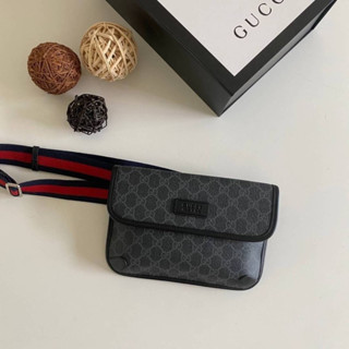 GUCCI GG SUPREME BLACK BELT ORIGINAL พร้อมส่งแล้ว คาดอกสีดำลายmonogram