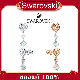 ของแท้ 100% Swarovski ต่างหู ต่างหูจี้ Swarovski แท้ Lifelong Heart drop-shaped earrings เครื่องประดับแฟชั่นสตรี พร้อมจั