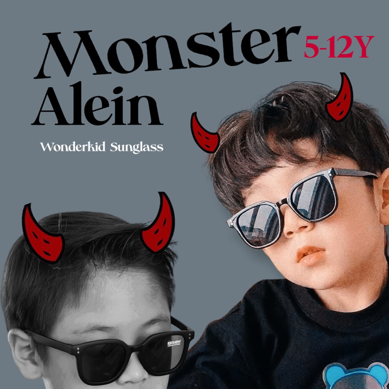 แว่นกันแดดเด็ก Monster Alien (5-12 ขวบ) แว่นเด็กแถมกล่องแบรนด์ Wonderkid(SUN80)