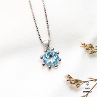 สร้อยเงินแท้ 92.5 % พร้อมจี้ Blue Topaz สร้อยเงินแท้พร้อมจี้บลูโทแพซ สร้อยผู้หญิง ของขวัญให้แฟน ของขวัญวาเลนไทน์