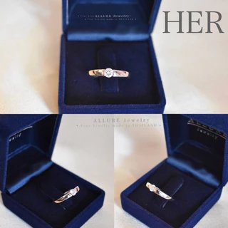 แหวนคู่เงินแท้ 925 ชุบเคลือบทองคำขาว ประดับเพชร CZ Swiss Diamond [ Allure GLAM - Allure Jewelry ]