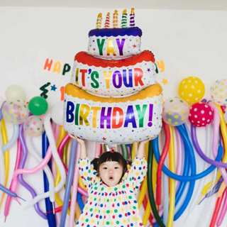 【พร้อมส่ง TH】ไซส์จัมโบ้🎈ลูกโป่ง Happy Birthday🎂 3ชั้น ลูกโป่งฟอยด์วันเกิด ลูกโป่งเค้กวันเกิด พร็อพวันเกิด Tiktok