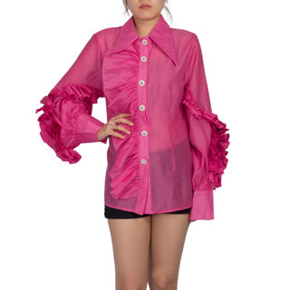 SHU APPAREL LONG SLEEVE RUFFLE BLOUSE #1 - PINK