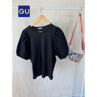 GU x cotton แขนพอง ดำสนิท ทรงน่ารักมรก  ❌ตำหนิ รอยขาดตามภาพ อก 38 ยาว 24  size XL • Code : 720(11)