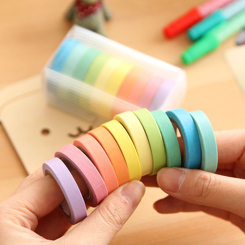 วาชิเทป โทนลูกอม 5 ม. เทปตกแต่ง วาชิเทป 10 สี ไม่ซ้ำ พร้อมกล่อง Washi Tape Candy DIY เทปกระดาษ ติดรายงาน
