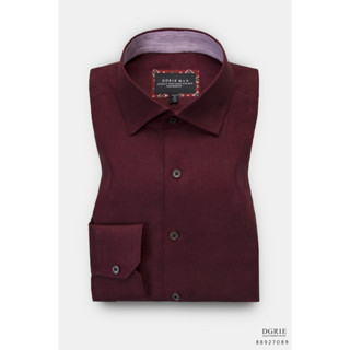 Poland Linen Burgundy Red R/G Mop Pearl Spread Collar Shirt-เสื้อเชิ้ตลินินสีแดงเบอกันดี