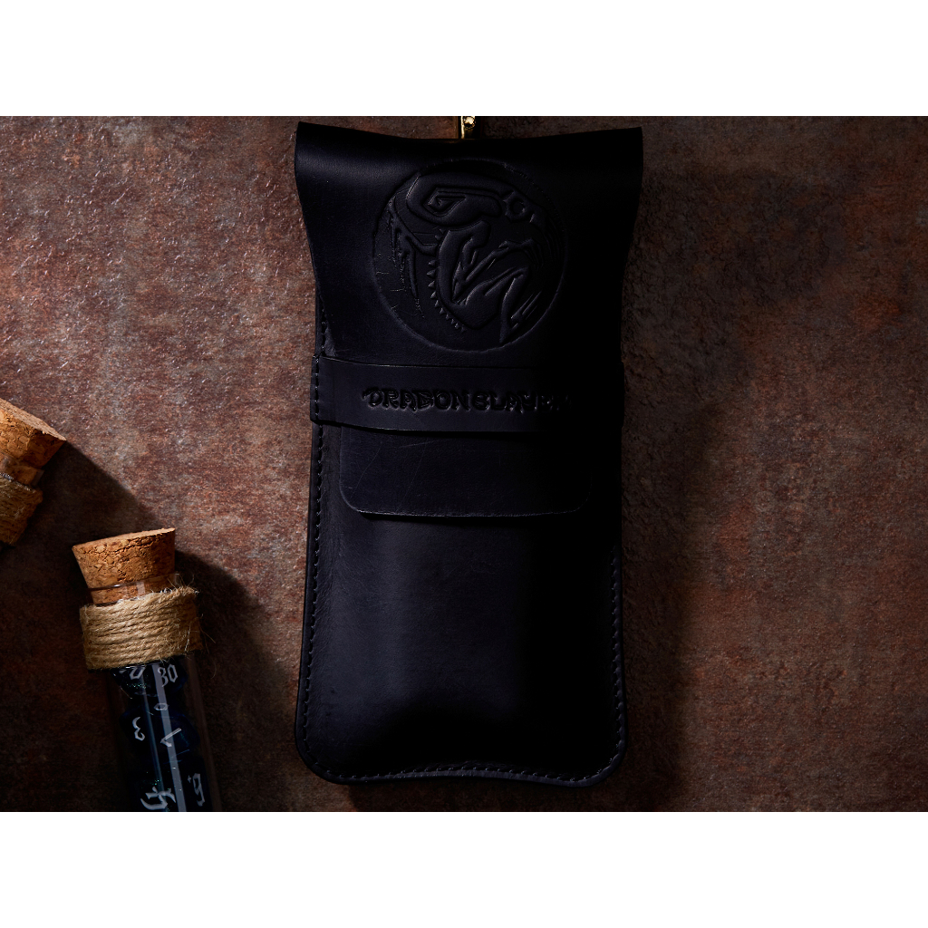 Cthulhu RPG Double Potion Bag | Large Dice Bag | Black Leather Bag With Dice Potion Flask Set | Dice