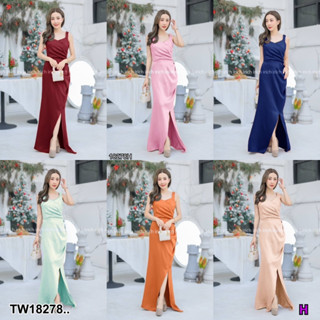 J18278 เดรสราตรียาว แขนดุด สีพื้น Long evening dress, sleeveless, solid color