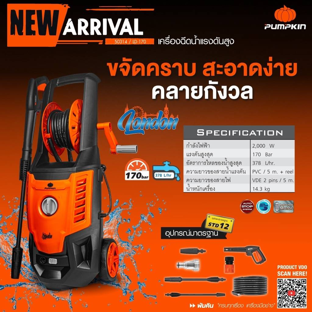 🔥รุ่นใหม่ Induction motor🔥 เครื่องฉีดน้ำแรงดันสูง Pumpkin Paris / Pumpkin London / Pumpkin Venice เค