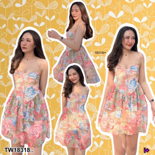 TW18318 Dress ชุดเดรสสั้น สายเดี่ยว ผูกอก