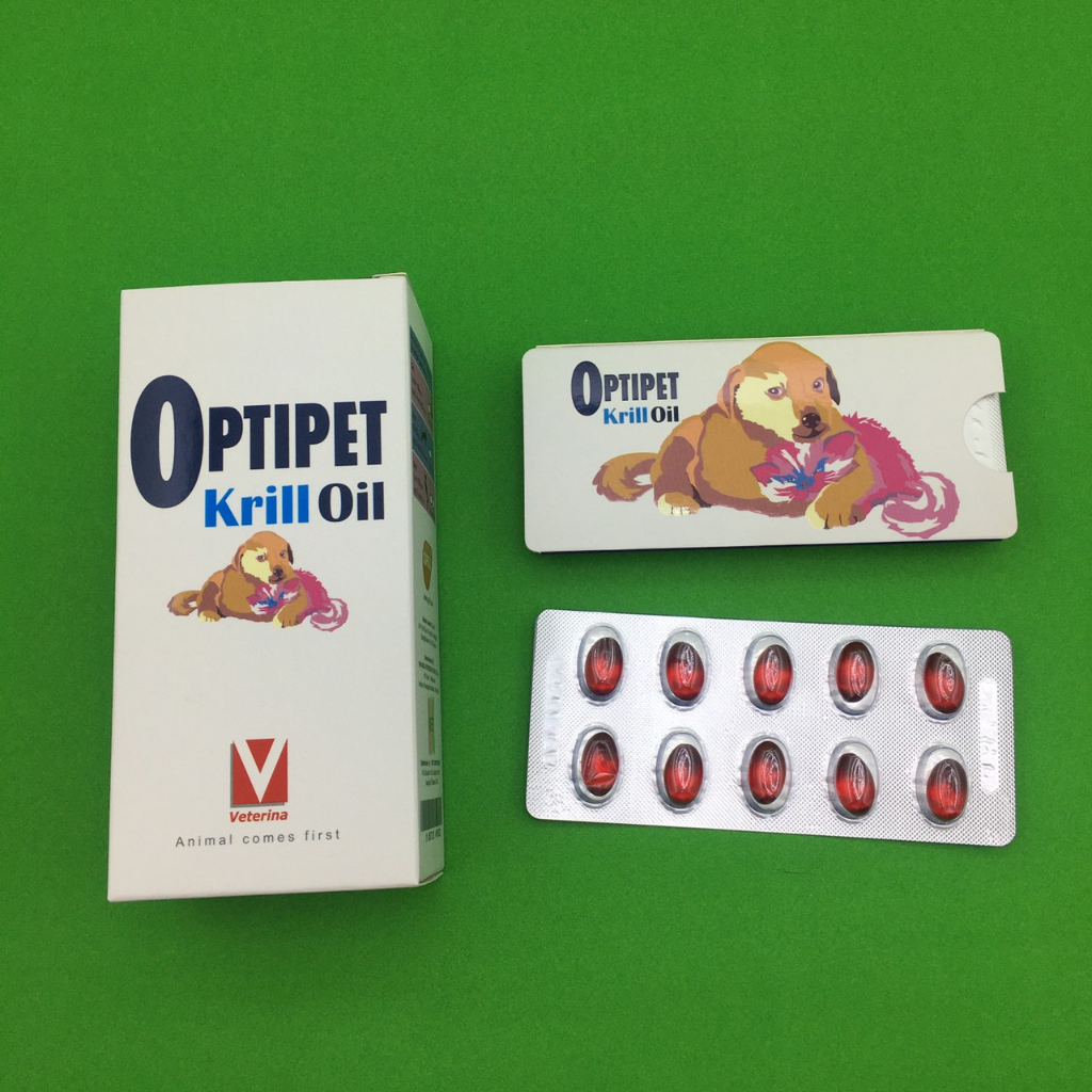 Optipet อาหารเสริม Omega 3s น้ำมันกุ้ง Krill จาก ขั้วโลกใต้ สำหรับ สุนัขและแมว 1กล่อง 30 แคปซูล