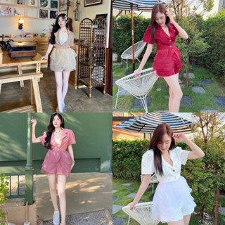 BS3527  เซตขาสั้น ผ้าบาร์บี้พรีเมี่ยมมาก เสื้อคอปกแขนสั้นกระดุมหน้า แต่งชายด้วยผ้าแก้ว 3 ชั้น มาพร้อมกางเกงขาสั้น ใส่เข้