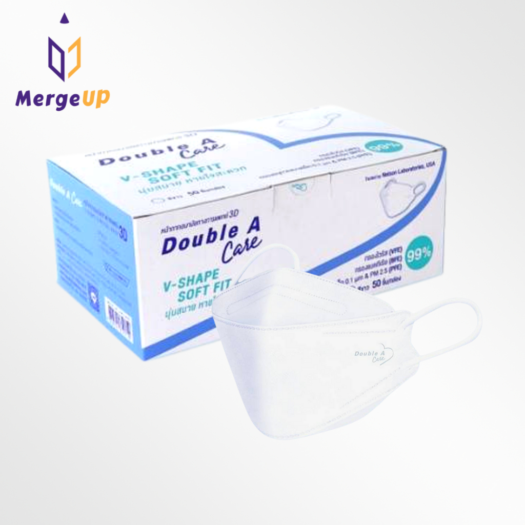 (กล่อง 50 ชิ้น) Double A Care หน้ากากอนามัยทางการแพทย์ ดั๊บเบิ้ลเอแคร์ สีขาว รุ่น 3D V-SHAPE SOFT FI