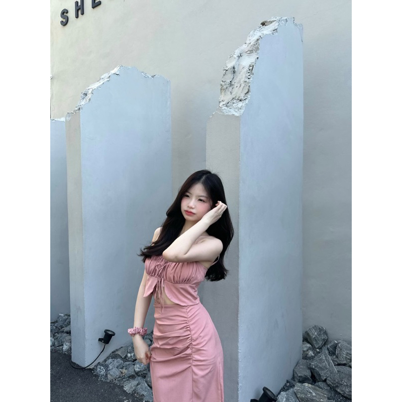 Céline - Pink (เซ็ตเสื้อสายเดี่ยวมีฟองน้ำ กับ กระโปรงค่ะ) CL-PINK