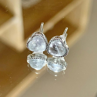 🌟ต่างหูเงินแท้ Silver 92.5🌟ต่างหู หินนำโชค อความารีน ทรงหัวใจ (Aquamarine) 6.5 mm (ราคาต่อ 1 คู่)