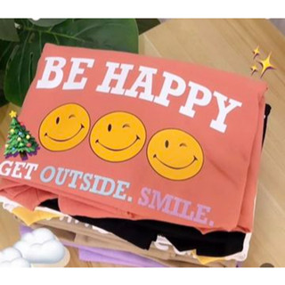 FEMINI.BKK : เสื้อยืด Cotton 100% Be Happy (Over size) สีส้มพาสเทล