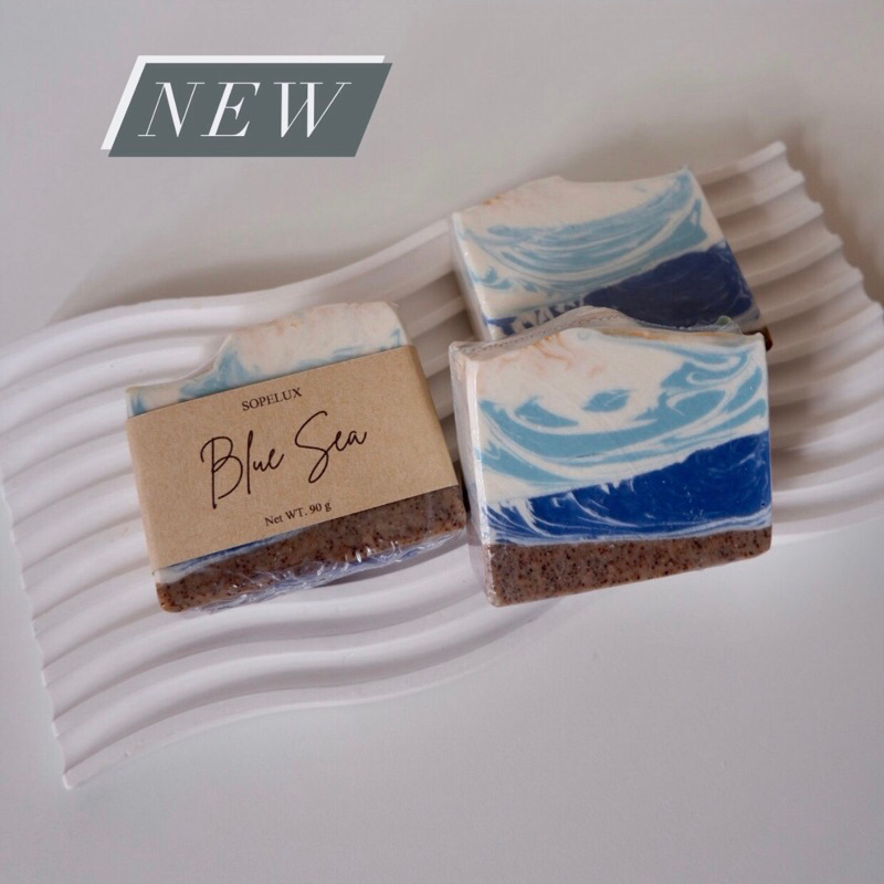 สบู่น้ำมันธรรมชาติ Blue Sea สบู่แฮนด์เมด แถมฟรีถุงตาข่ายตีฟอง