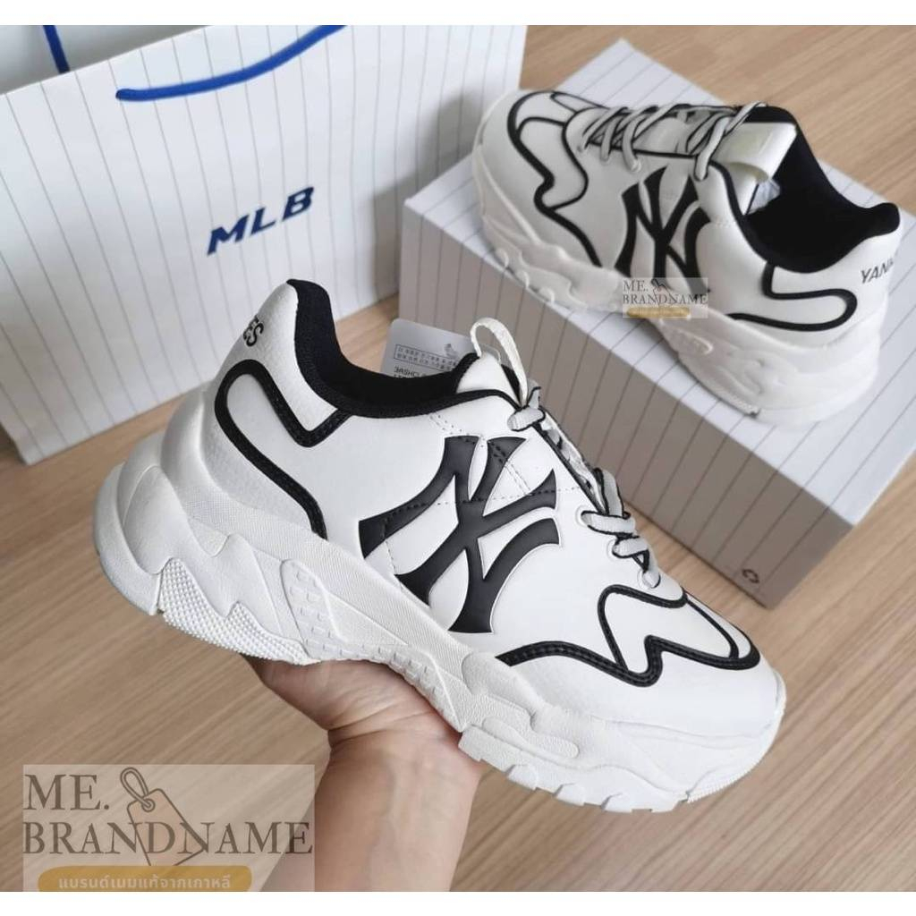 ของแท้ 💯%  พร้อมส่ง MLB Bigball Chunky A Line NY รองเท้าสีขาว Logo NY ขอบดำ