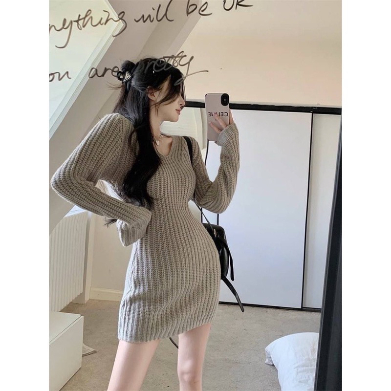 loonnystore เดรสไหมพรม สีเทา