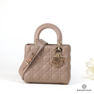 DIOR LADY SMALL WARM TAUPE PINK LAMB GHW